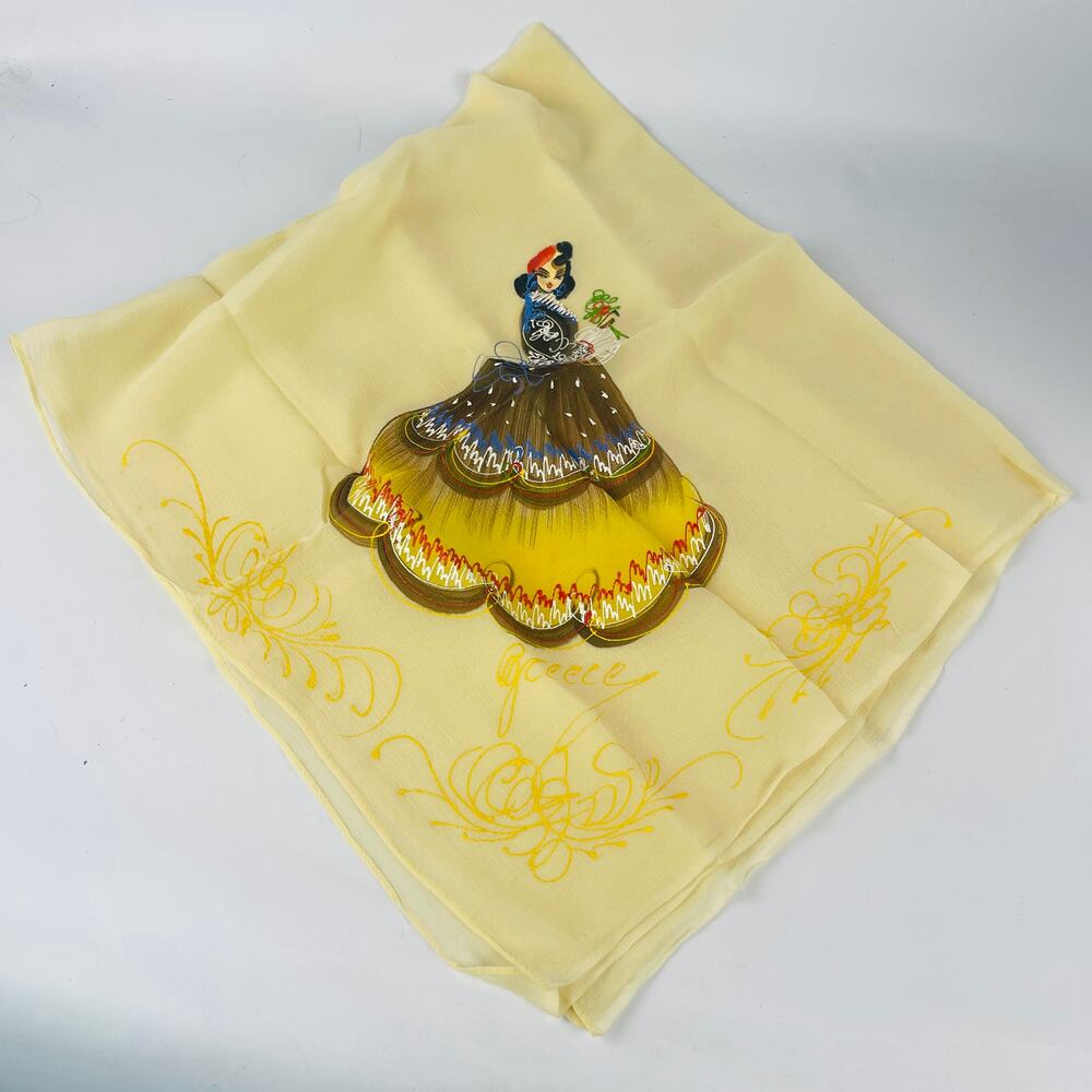 Vintage Hand Painted Bell Skirt Woman Sheer Scarf 31" x 29"